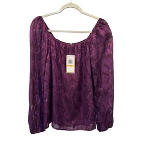 Mason & Belle Top Floral Print Sheer Sleeves Flowy Blouse Purple Size Small